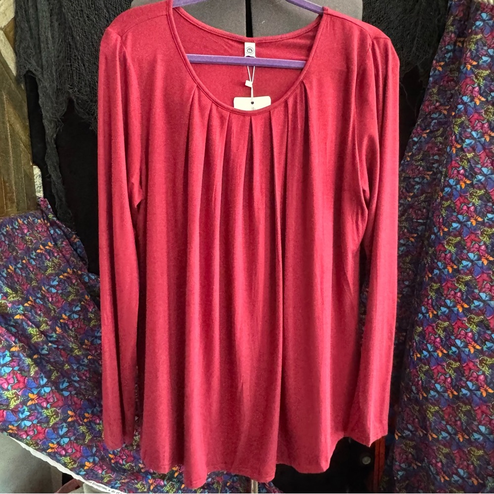 Elegant Red Women's Pleated Blouse